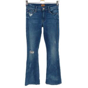 Mother Women 26 The Cruiser Getting Rowdy Distressed Blue Denim Flare Jeans